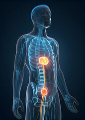 3D Conceptual Rendering Human Urinary System Anatomy and Function Illuminated Urinary Tract A Digital Biomedical Visualization
