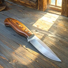 Wooden-handled knife on rustic table
