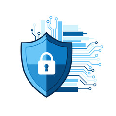 Cyber Security Vector Shield Padlock Technology Flat Design Illustration