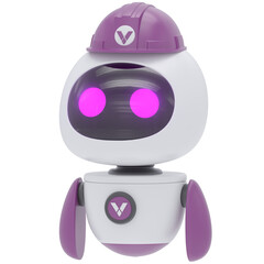 purple robot 3d render icon in cartoon plastic style minimal isolated on transparent white background	