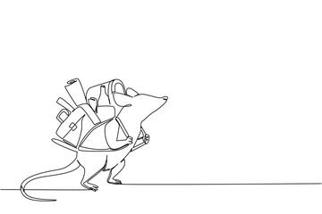 Single continuous line drawing rats walking carrying various items. Throw away things that are no longer used. Environment getting healthier. National Pack Rat Day. One line design vector illustration