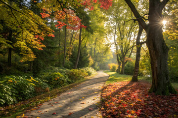 autumn morning in old trees avenue