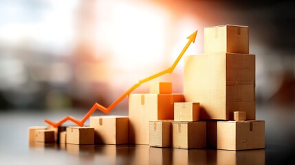 Dynamic ascent of logistical volume symbolized by expanding parcel stacks and upward trending