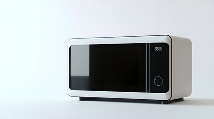 Microwave Oven Modern Design, Stylish White Appliance with Black Glass Door and Digital Display, Clean Kitchen Gadget for Cooking and Heating on White Background for Domestic Use
