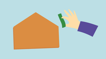 House with hand and money. Vector illustration in flat design style.
