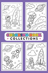 Fototapeta premium A Coloring Book Collection With Cute Astronauts Rockets Planets And Stars