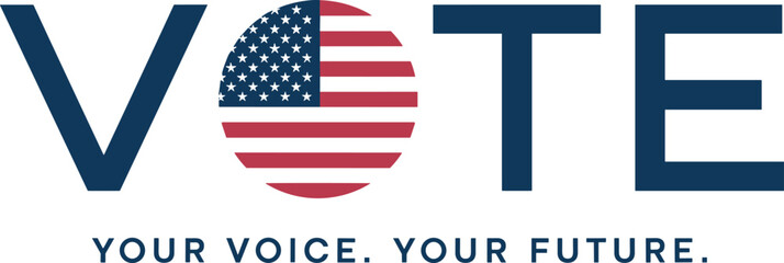Vote typography design with American flag circle illustration, patriotic election poster template, democracy awareness, your voice your future, political campaign vector artwork