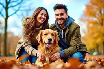 young couple with dog