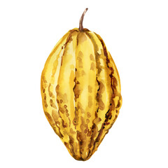 cocoa pod watercolor illustration cacao tropical fruit exotic bean shell organic chocolate ingredient isolated