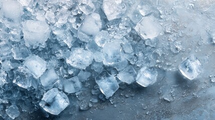 Top view of crushed ice pieces forming a cool refreshing background texture