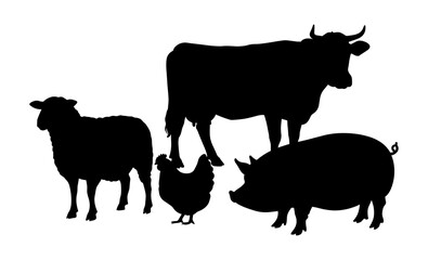 Farm Animals Silhouette Vector Illustration