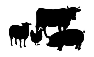 Farm Animals Silhouette Vector Illustration