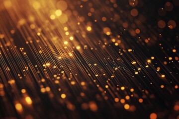 Golden bokeh background with vertical lines and sparkles, blurred light effect
