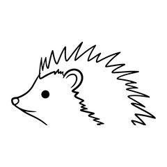 Hedgehog outline drawing with spiky quills, side profile
