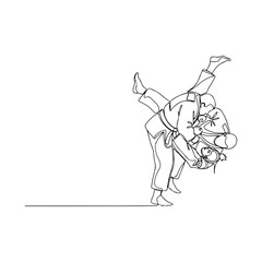 Judo athletes practicing throw technique in continuous line art