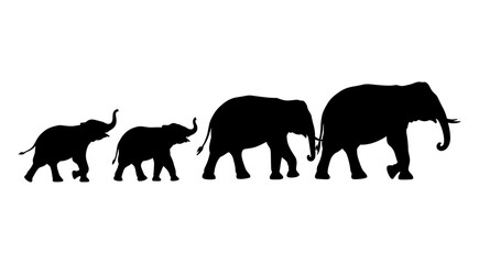 Obraz premium Elephant Family Silhouette Vector Illustration