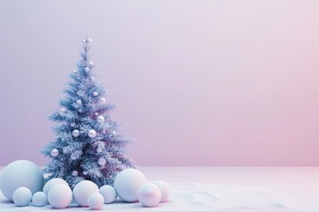 Christmas tree and snowballs on pink gradient backdrop for holiday promotion