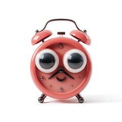 A quirky and expressive vintage style alarm clock with large googly eyes isolated on white background