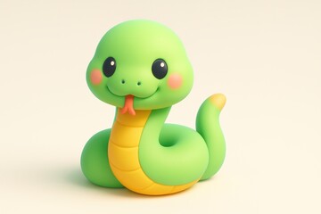 Fototapeta premium Cute green and yellow snake with large expressive eyes and a friendly smile