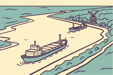 Naklejka premium Mobile Harbor in Alabama, cargo ships and fishing boats lining Gulf Coast waterfront