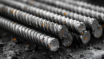 Steel Bars: A close-up, high-angle shot captures the raw, textured essence of steel bars. Their industrial beauty hints at strength and construction, symbolizing the foundations of innovation.