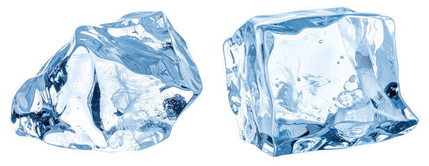 Obraz premium Two Pieces Of Glacier Ice Showing Blue And Transparent Texture Isolated On White Background