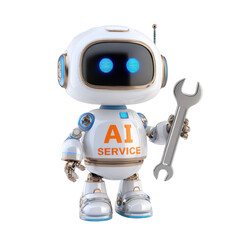 Cute AI Service Robot with Wrench on Transparent Background