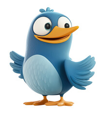 Fototapeta premium A charming cartoon of a blue bird character, isolated on transparent background, with big eyes and a cheerful expression, rendered in a playful and whimsical style