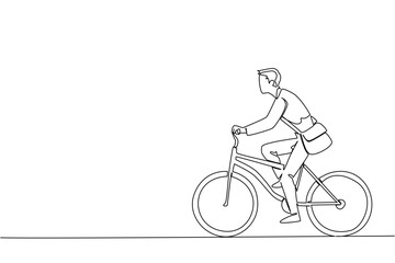 Single continuous line drawing businessman in suit and tie riding a bicycle while carrying a briefcase. Keep fit. Stay healthy. Biker. National Bike to Work Day. One line design vector illustration