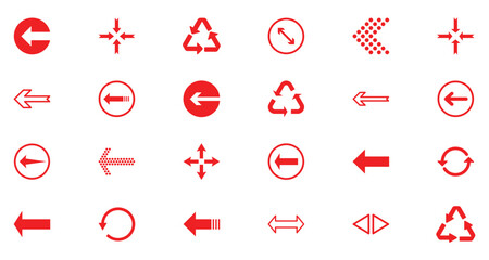 Set red arrows for web design. Arrows vector icon. Arrow icon. Set of big red vector arrows. Cursor, click sign. Arrow icon pack illustration.