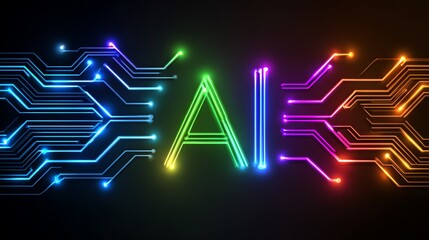 Obraz premium A vibrant and colorful illustration of the letters 'AI' surrounded by intricate circuit patterns, representing the fusion of technology and innovation in artificial intelligence.
