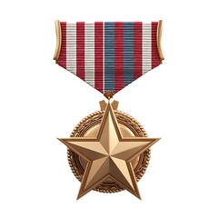 A bronze star medal with a red white and blue ribbon isolated on white background