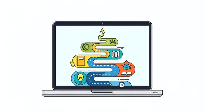 Boost your online courses with these modern laptop learning concepts showing knowledge, education, and success for your digital marketing projects - Powered by Adobe