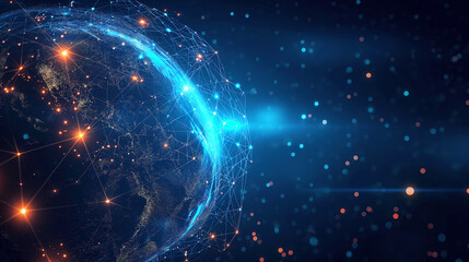 Obraz premium Global network and telecommunication with focus on cryptocurrency and blockchain