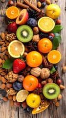 Vibrant display of fresh fruit and nuts