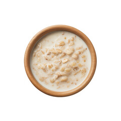 Bowl of creamy oatmeal with nuts isolated on transparent background