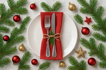 Festive Christmas Table Setting with Decorations