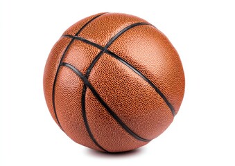 Close-up of a basketball on white for sport themes, education, or advertising