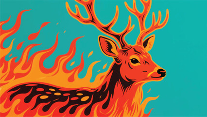 Hot Fiery Wild Stag Illustrator Artwork Banner Background Design Template  © art88