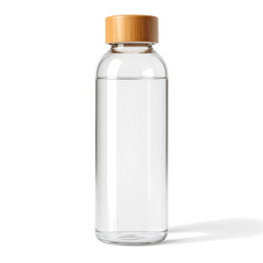 Reusable Glass Water Bottle with Bamboo Lid on Transparent Background