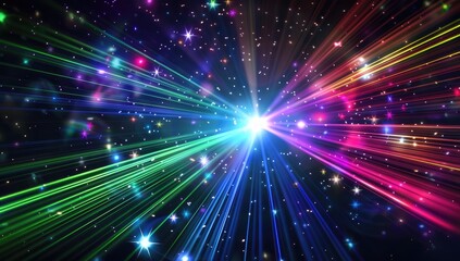 Naklejka premium Colorful lights radiating outward in starfield; backdrop or use for an illustration