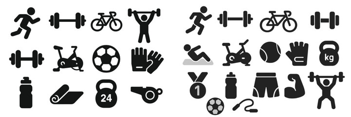 Collection of fitness icons representing various sports and exercise activities