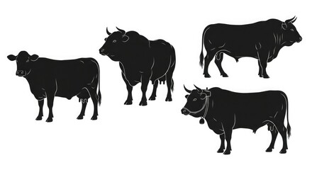 Black silhouette cow cattle farm animal livestock bovine mammal agriculture rural domestic vector illustration