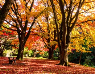 Autumn park scene with vibrant foliage