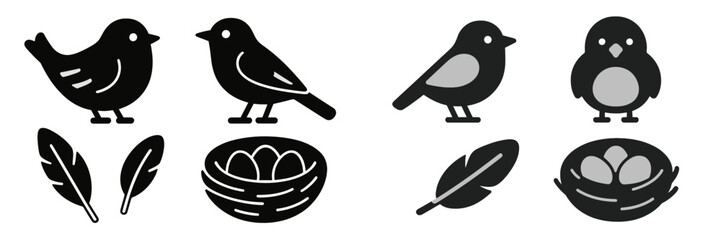 Different bird silhouettes and nest illustrations showcase nature's beauty and diversity in design elements