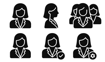 Icons representing diverse business women in professional settings for use in presentations and marketing materials