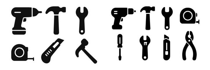 Collection of essential hand and power tools displayed against a simple background for easy reference and identification