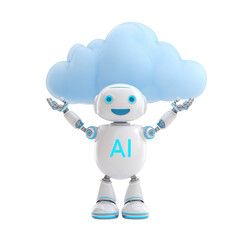 Fototapeta premium Friendly AI Robot Under a Cloud on Transparent Background