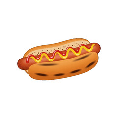 American Hot Dog Vector Fast Food Icon Flat Illustration USA Culture
