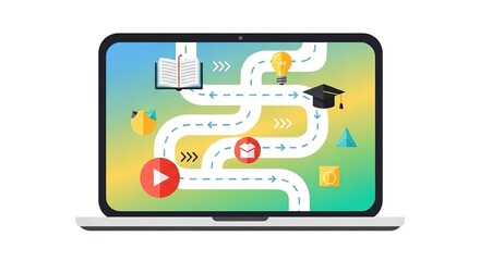 Engaging online learning journey with innovative resources and roadmap to graduation displayed on a modern laptop for education and business